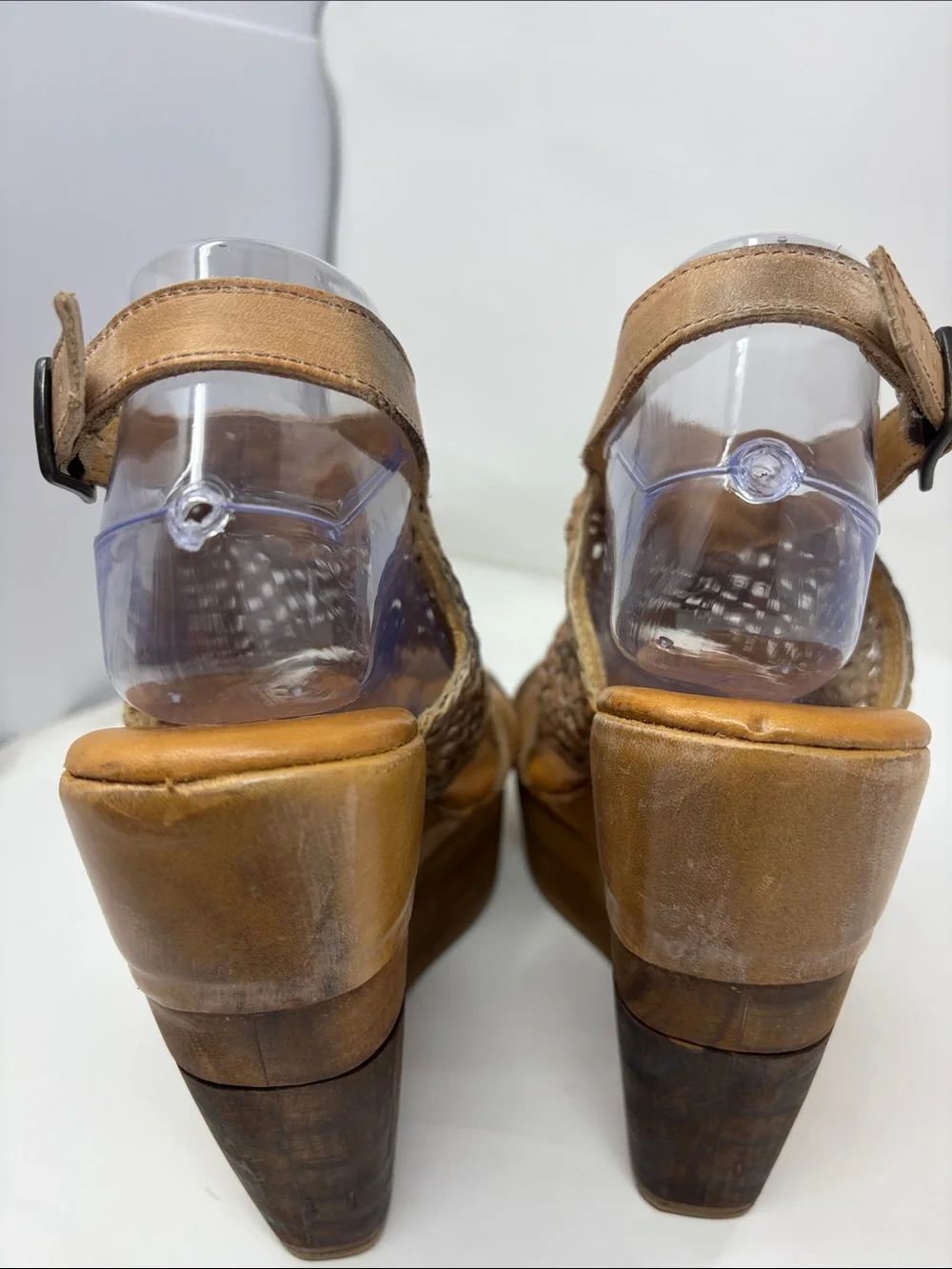 BED|STU Woven Dark Camel Leather Platform Sandals Size 10 Excellent Condition